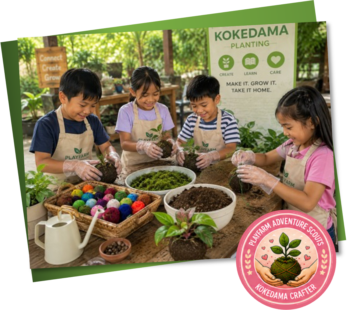 Children Creating a Kokedama Plant Pet